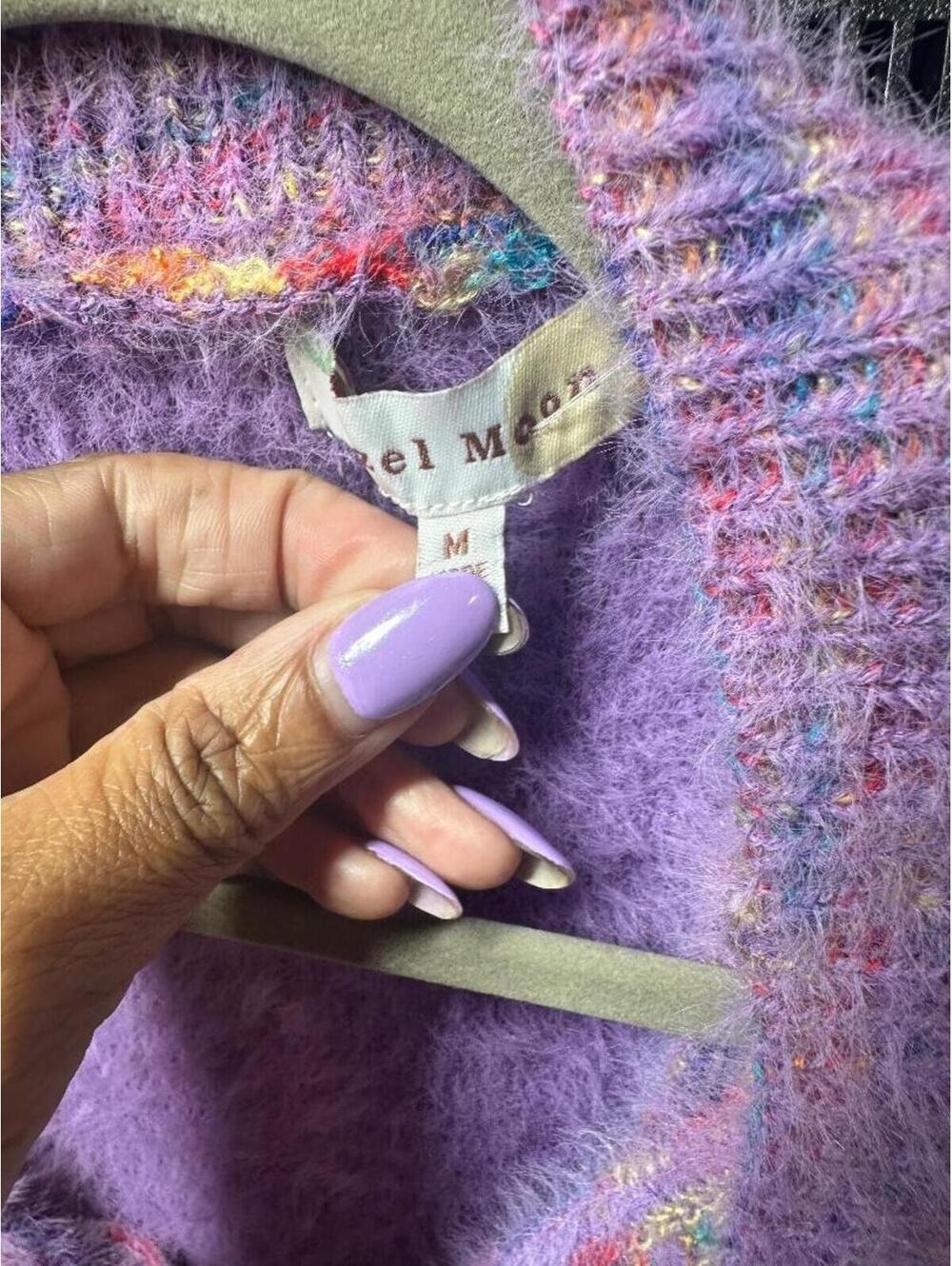Hazel Moon Fuzzy Knit Cardigan & Bralette Set M Rainbow Speckled Soft Cozy Bouti - Picture 2 of 7